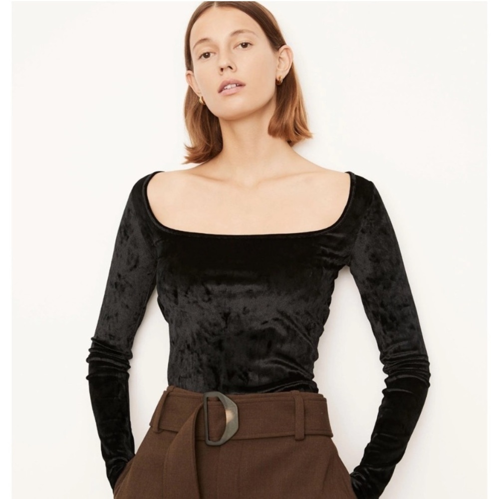 VINCE Velour Square Neck Black Long Sleeve Top Large
